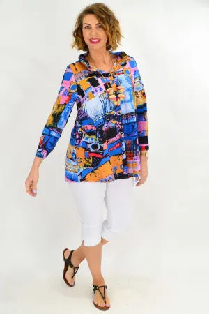 Blue Train High Collar Tunic Shirt