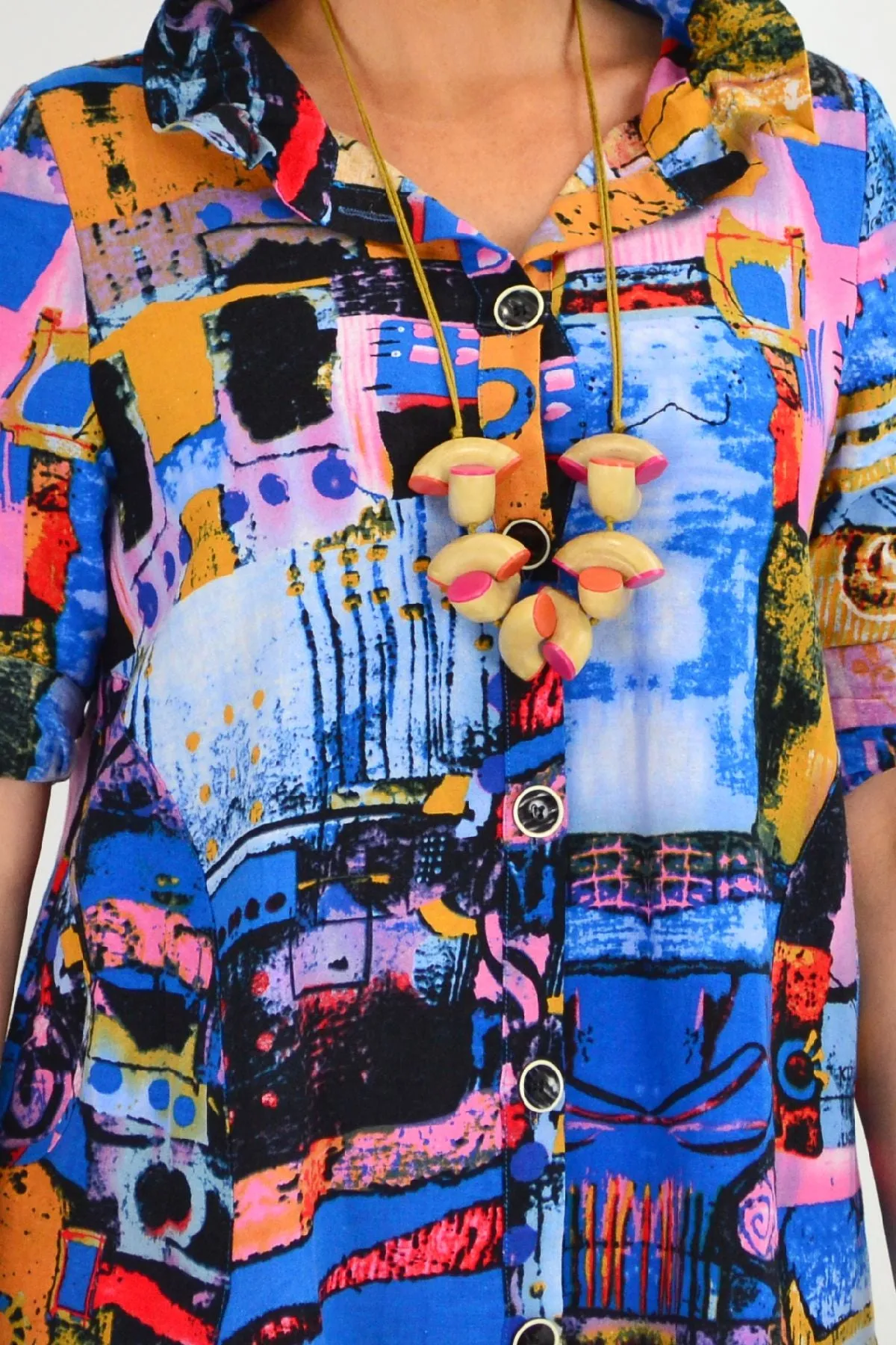 Blue Train High Collar Tunic Shirt
