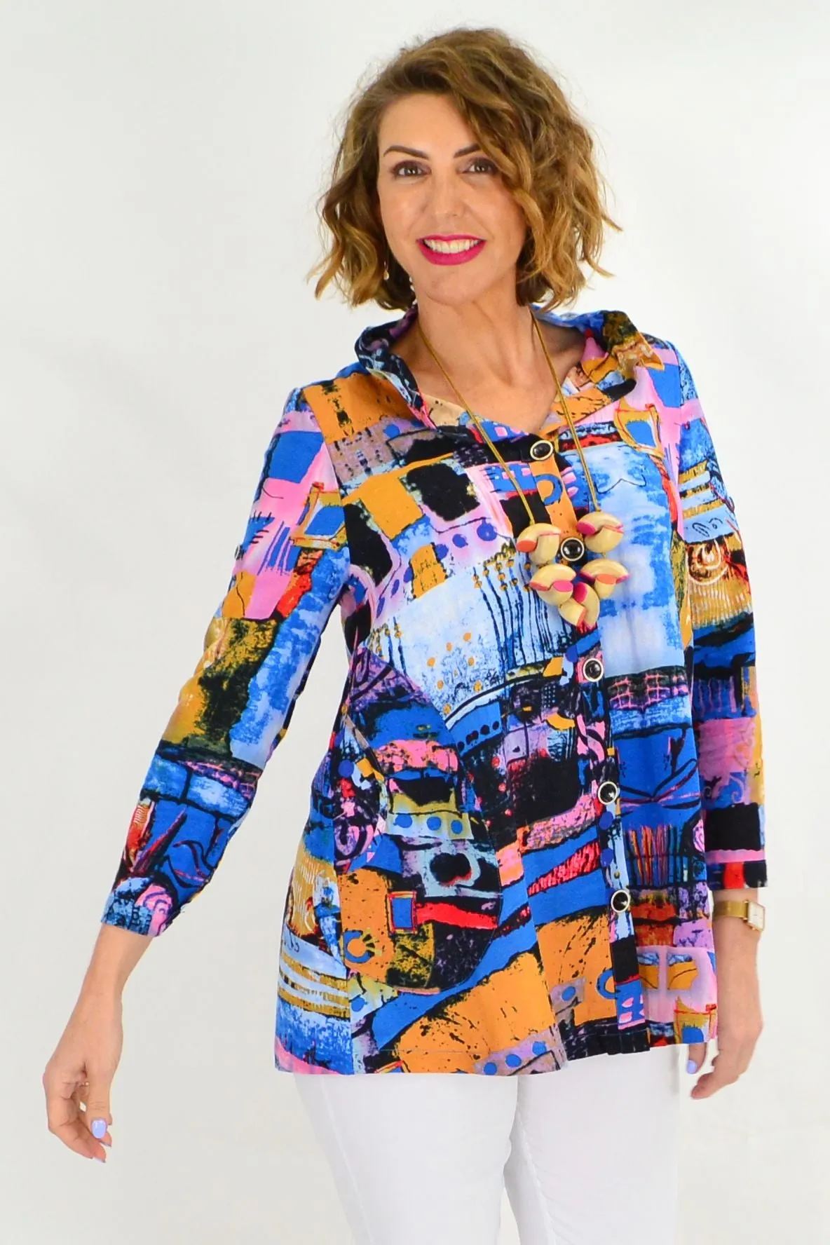 Blue Train High Collar Tunic Shirt