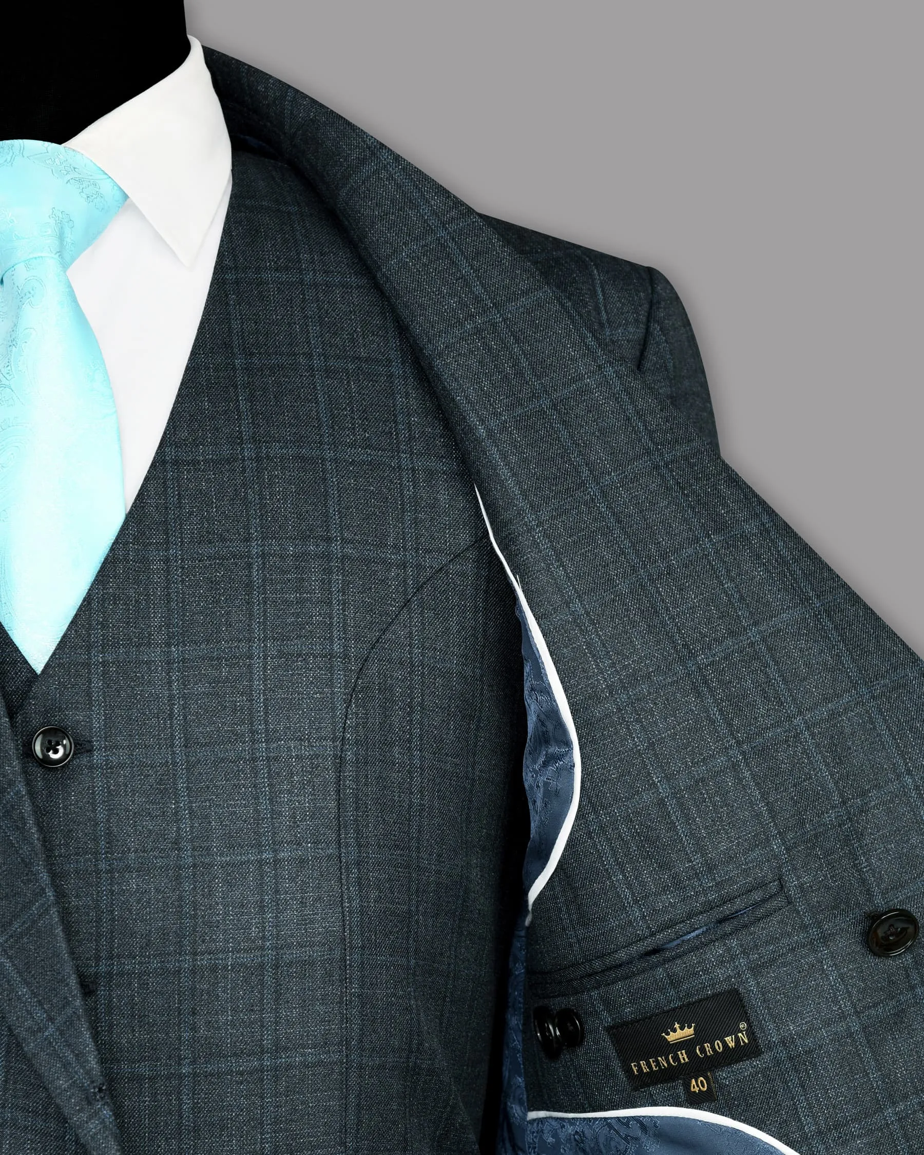 Blue windowpane Wool Blend Double Breasted Blazer