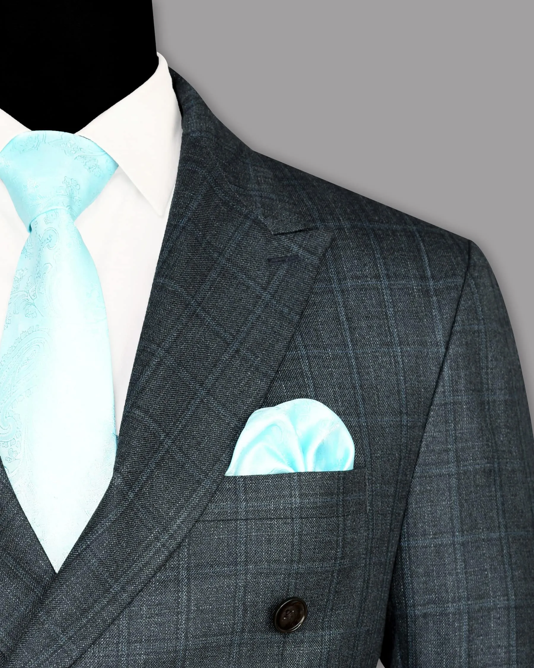 Blue windowpane Wool Blend Double Breasted Blazer