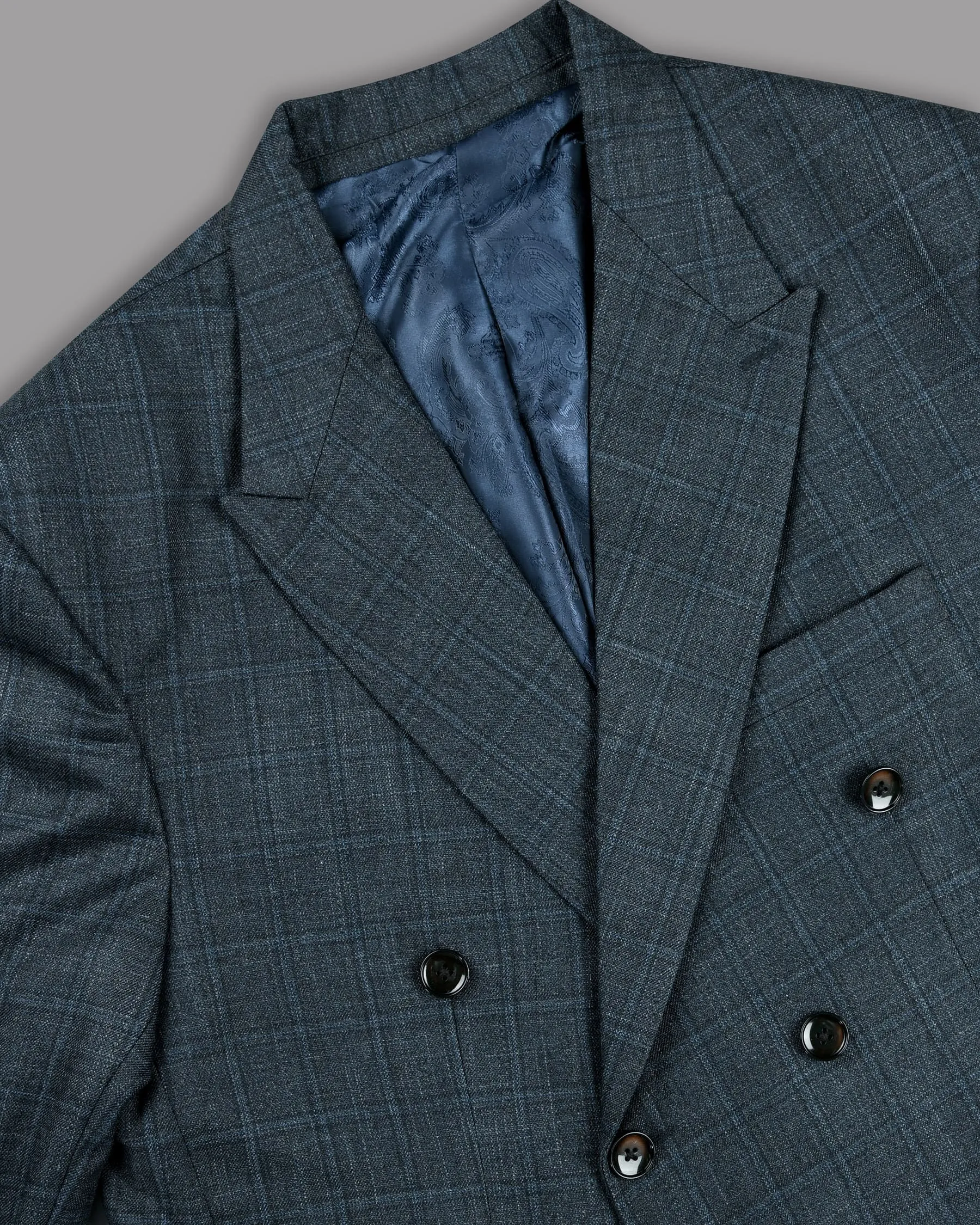 Blue windowpane Wool Blend Double Breasted Blazer