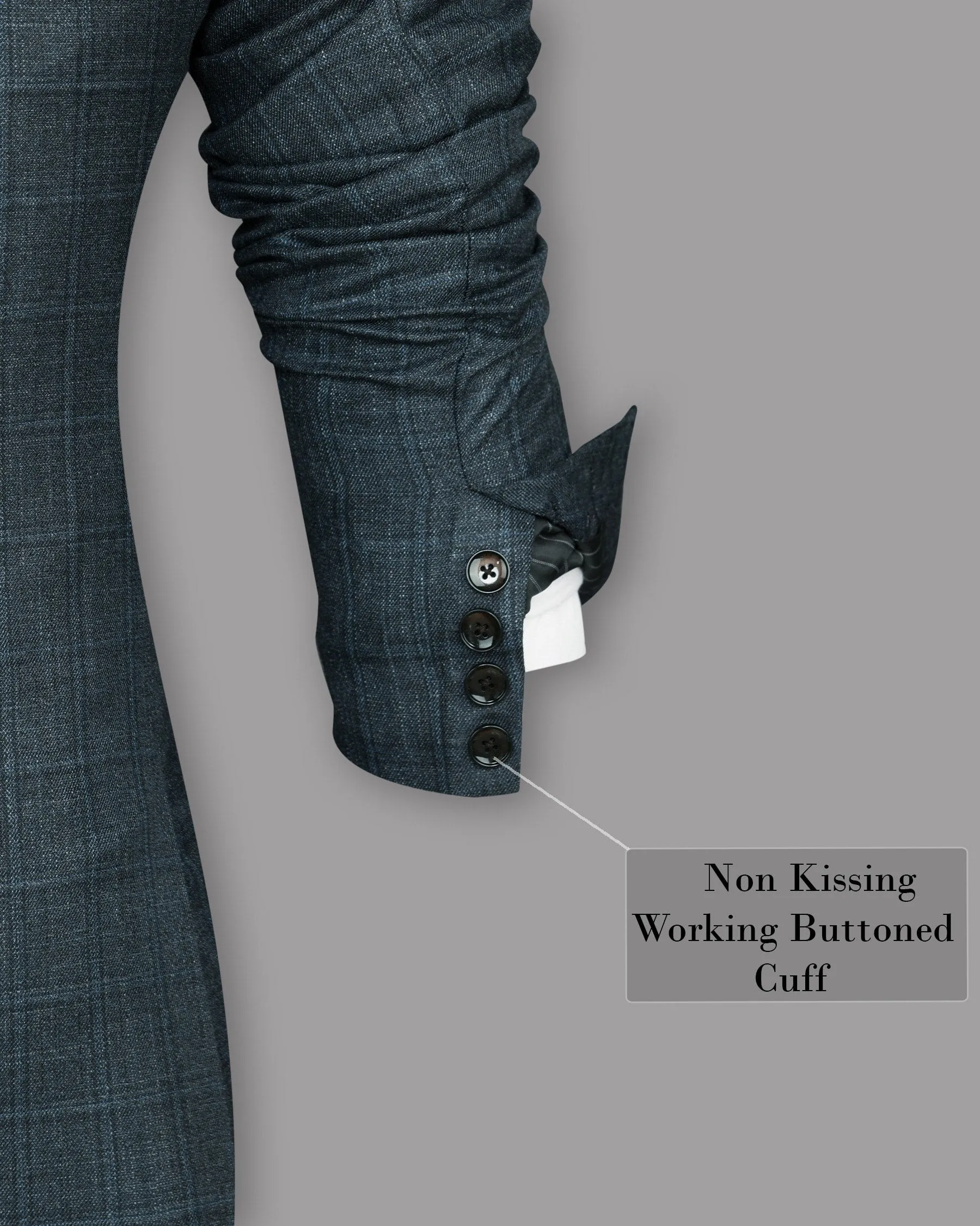 Blue windowpane Wool Blend Double Breasted Blazer