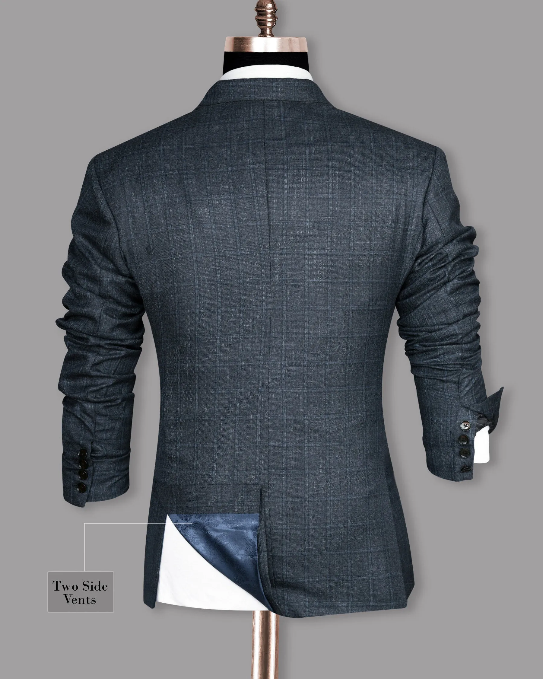Blue windowpane Wool Blend Double Breasted Blazer
