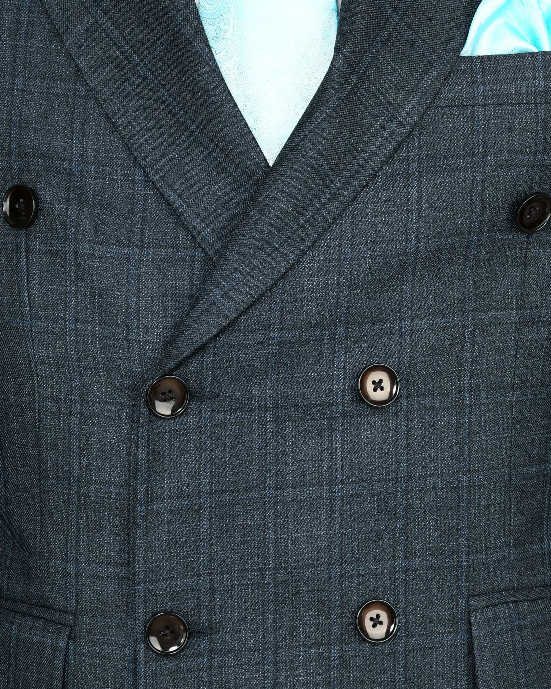 Blue windowpane Wool Blend Double Breasted Blazer