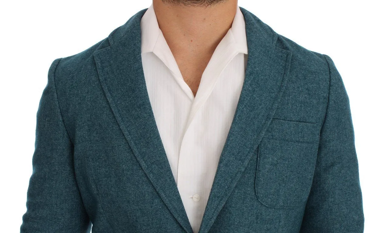 Blue Wool Blend Two Button Blazer