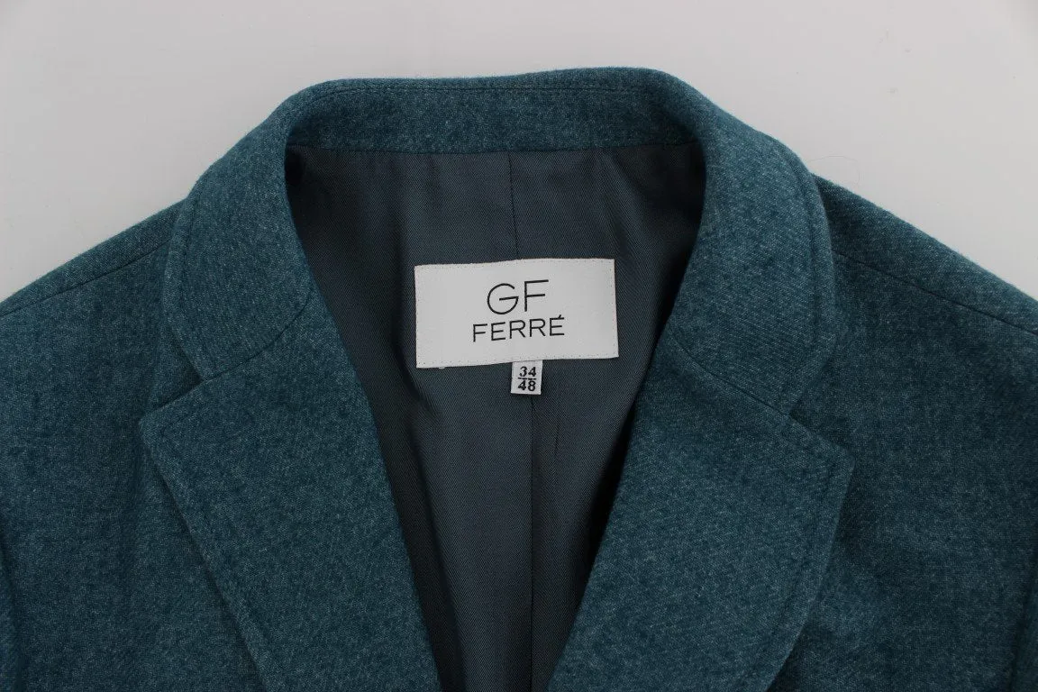Blue Wool Blend Two Button Blazer