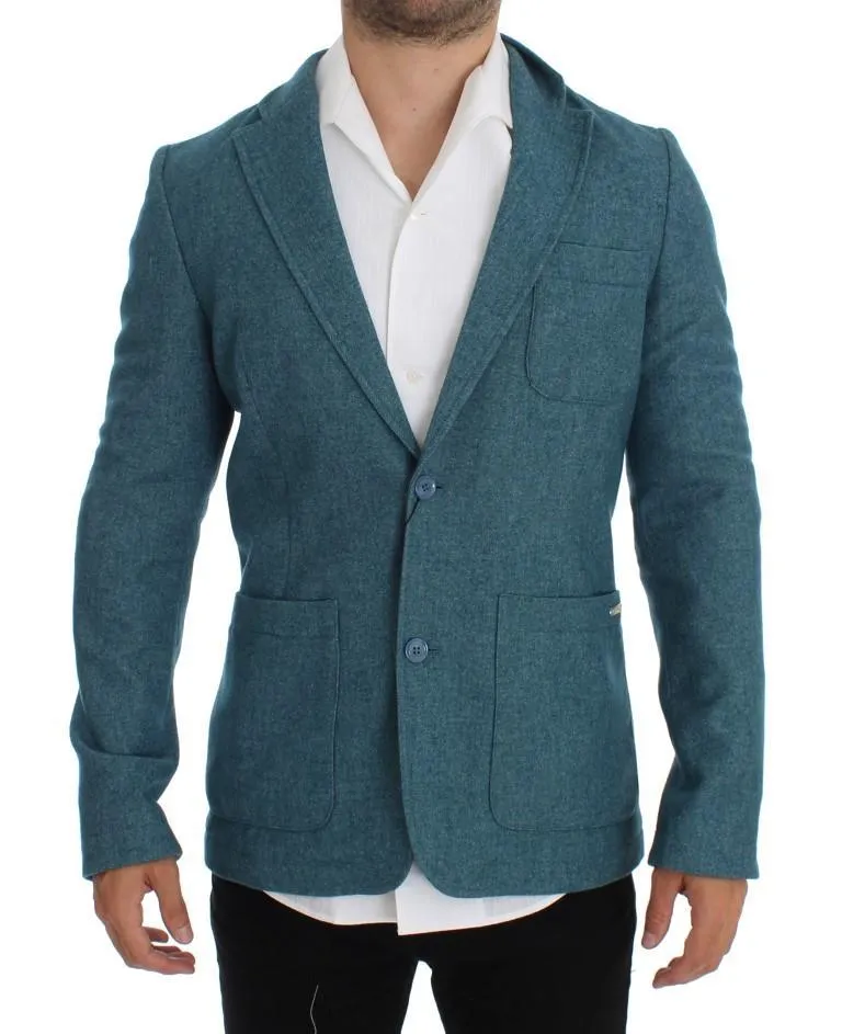 Blue Wool Blend Two Button Blazer