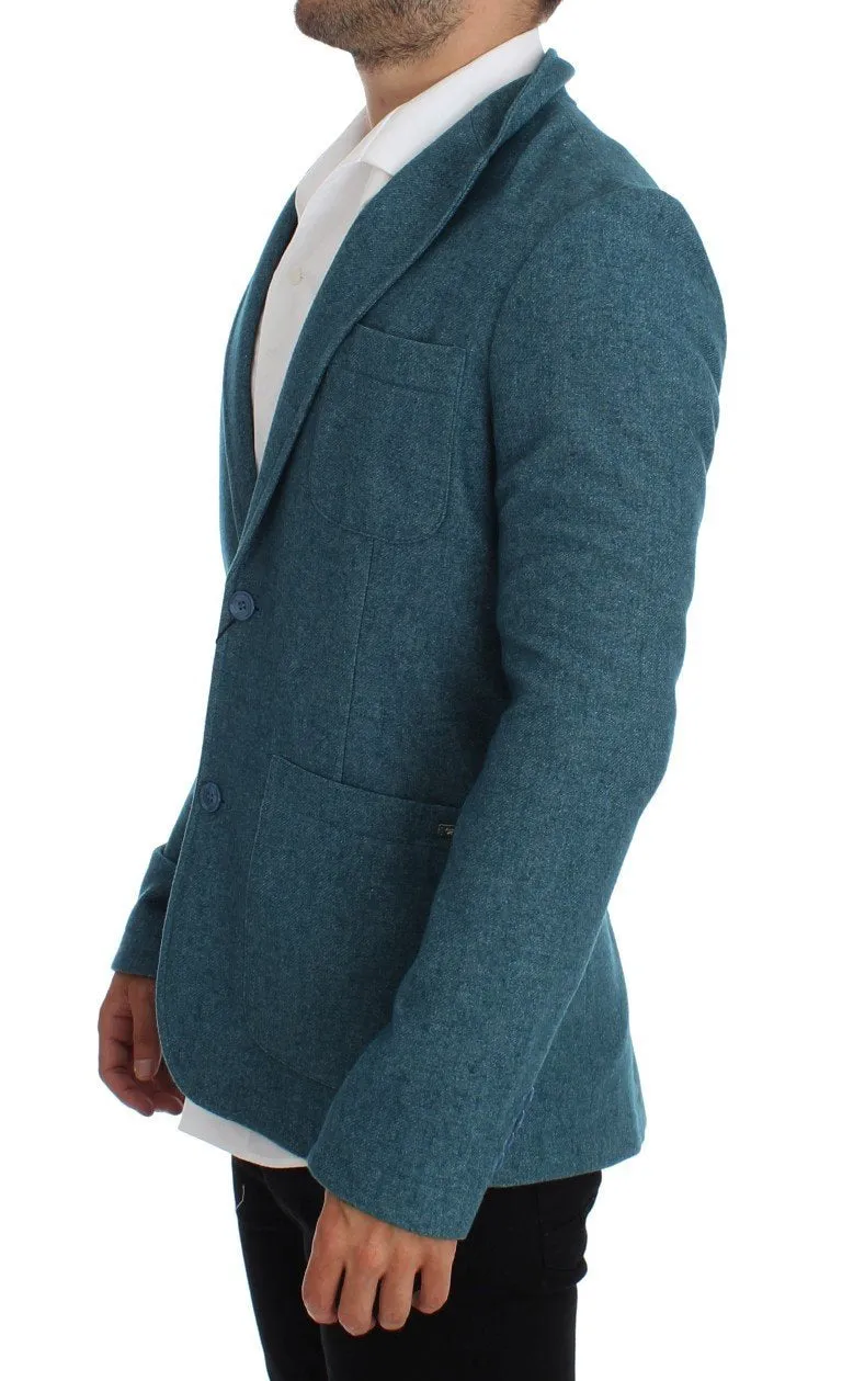 Blue Wool Blend Two Button Blazer