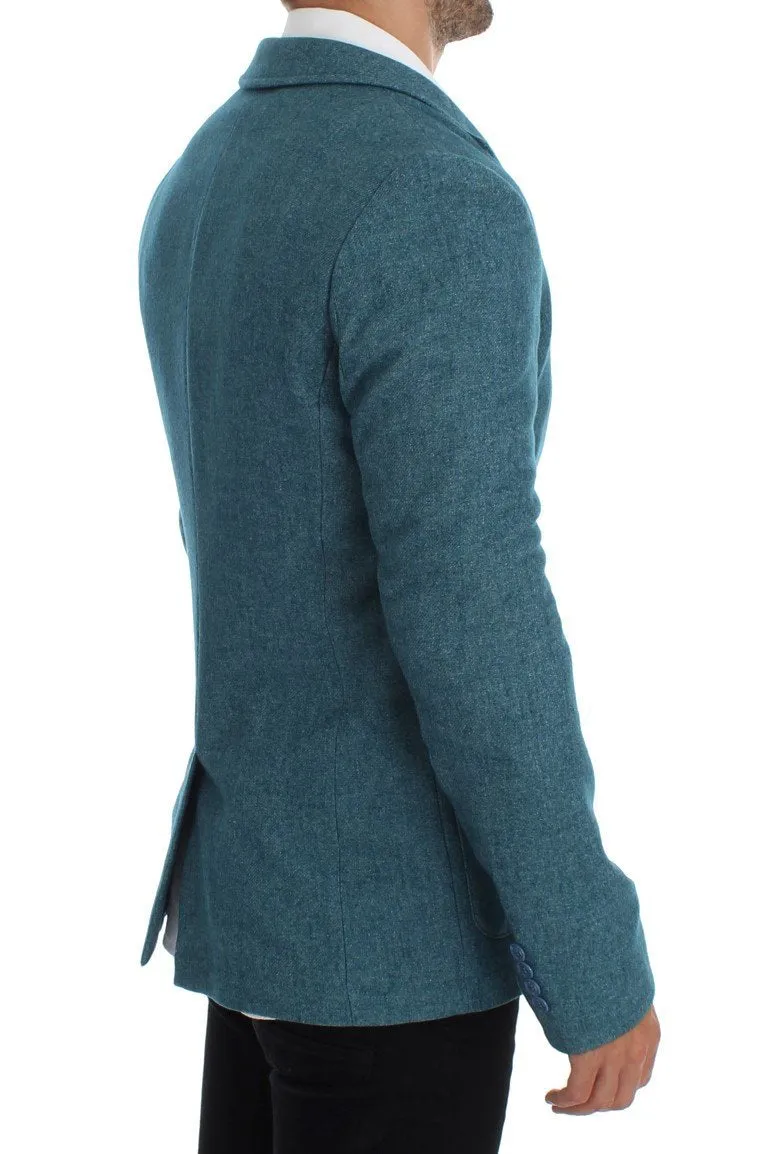 Blue Wool Blend Two Button Blazer