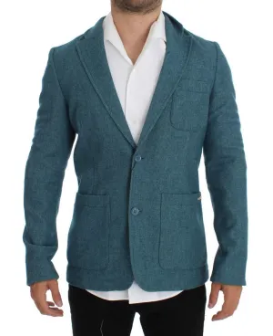 Blue Wool Blend Two Button Blazer