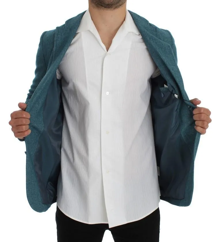 Blue Wool Blend Two Button Blazer