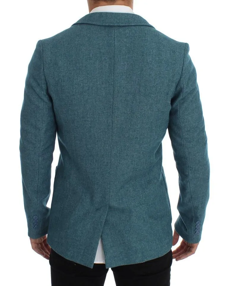 Blue Wool Blend Two Button Blazer