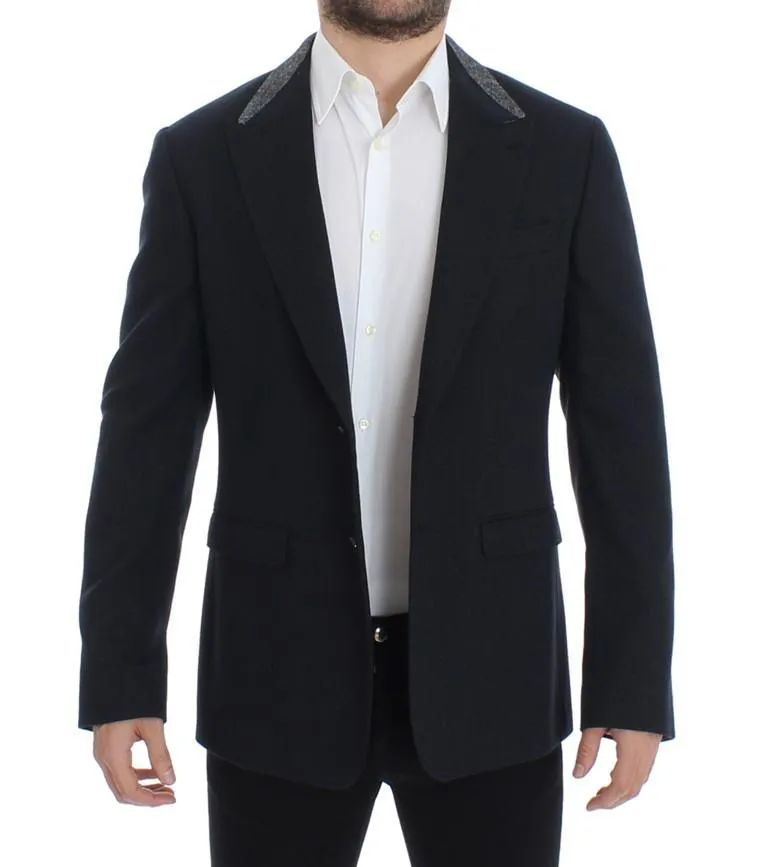 Blue wool two button blazer