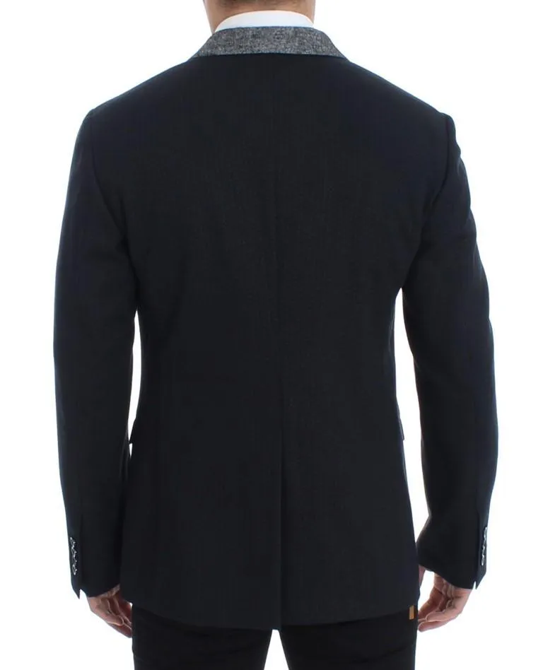 Blue wool two button blazer