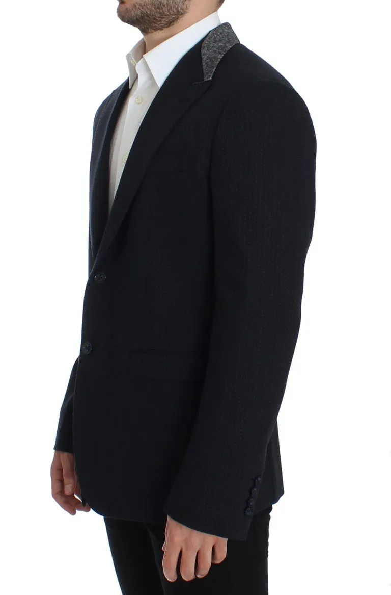 Blue wool two button blazer