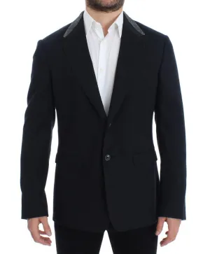 Blue wool two button blazer