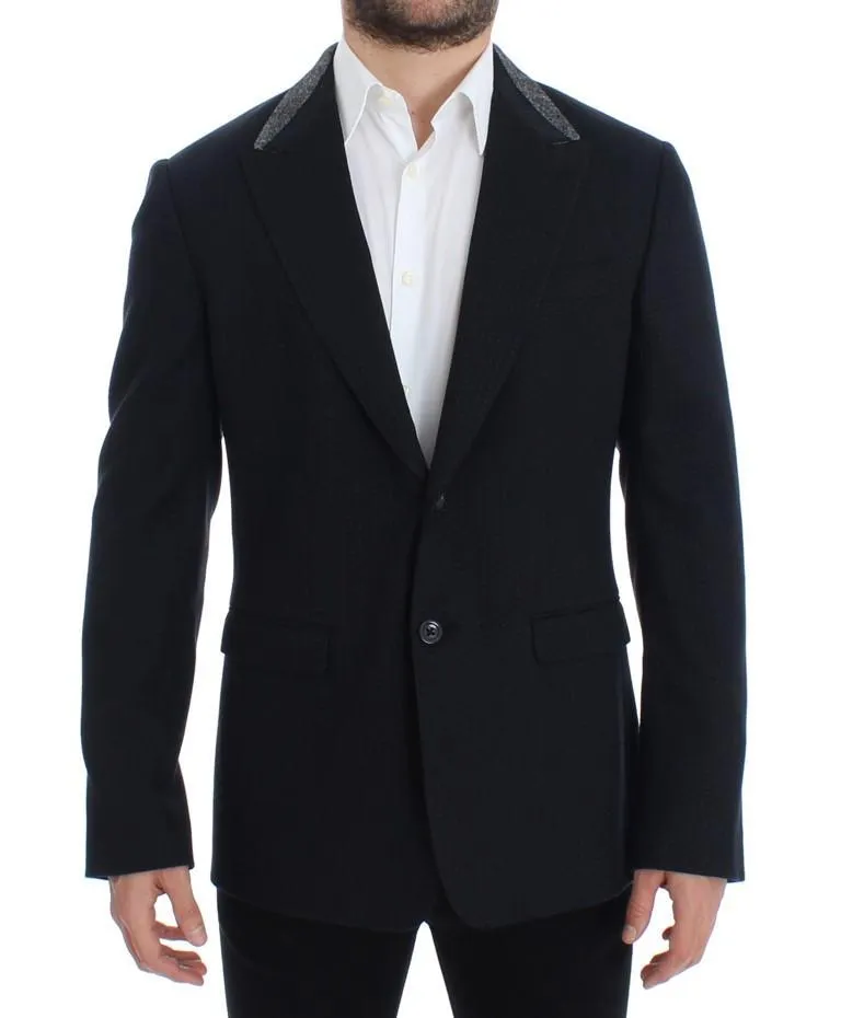 Blue wool two button blazer