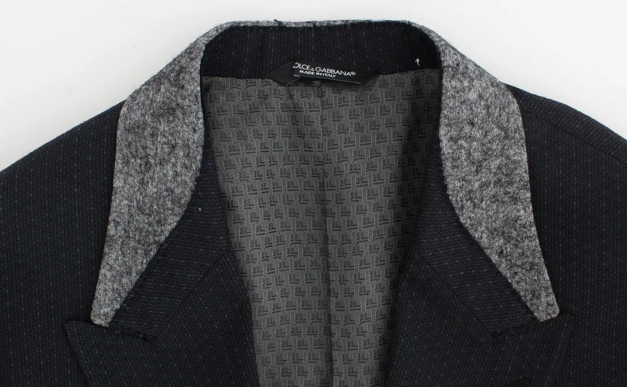 Blue wool two button blazer