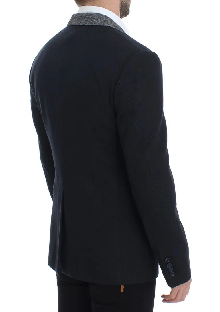 Blue wool two button blazer