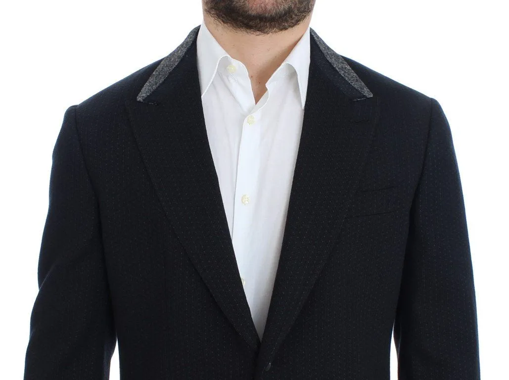 Blue wool two button blazer