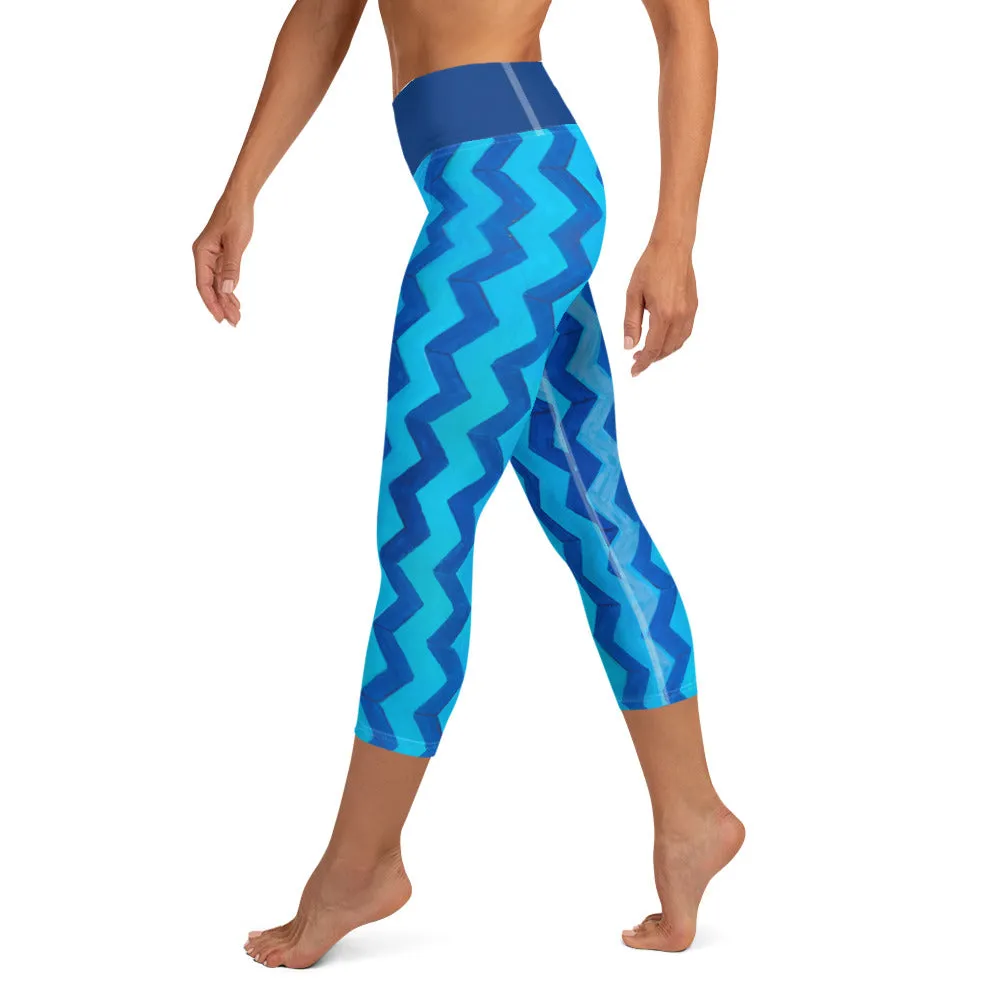 Blue Zig Zag Blue  Yoga Capri Leggings with Bunny