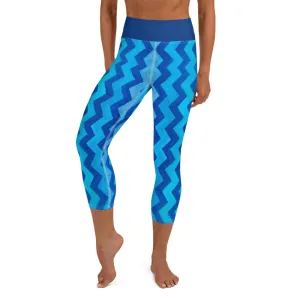 Blue Zig Zag Blue  Yoga Capri Leggings with Bunny