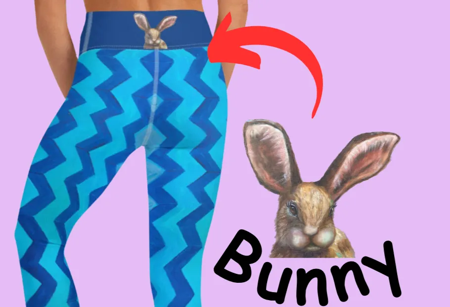 Blue Zig Zag Blue  Yoga Capri Leggings with Bunny