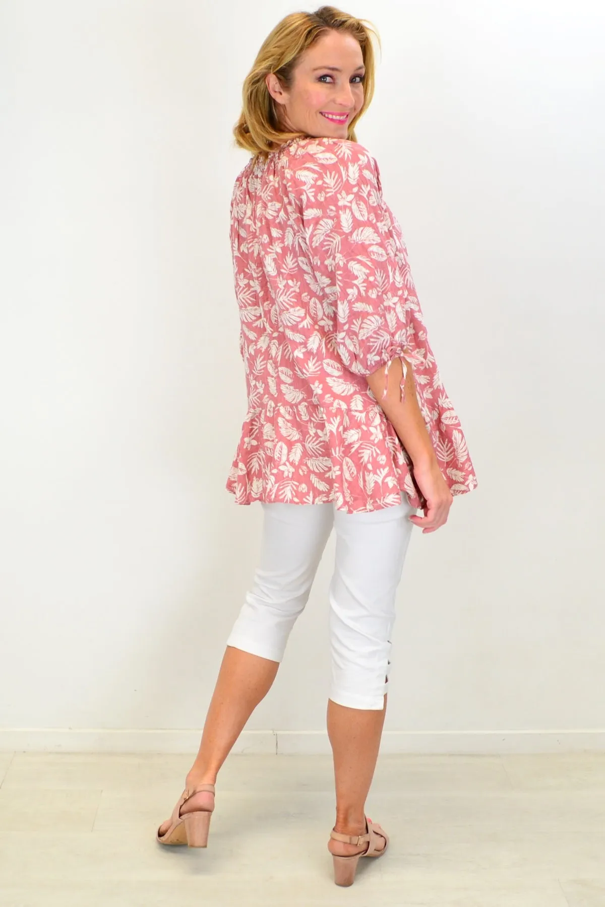 Blush Pink Sail Away tie neck Tunic Top