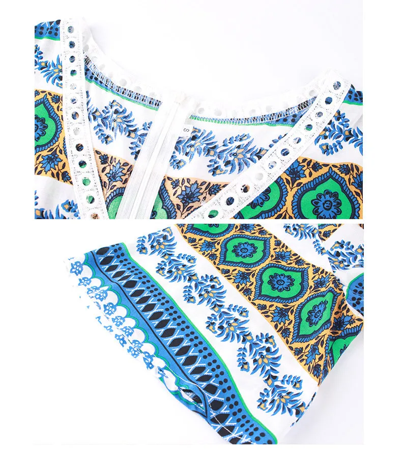 Bohemian Print V-neck Short Sleeve Dress