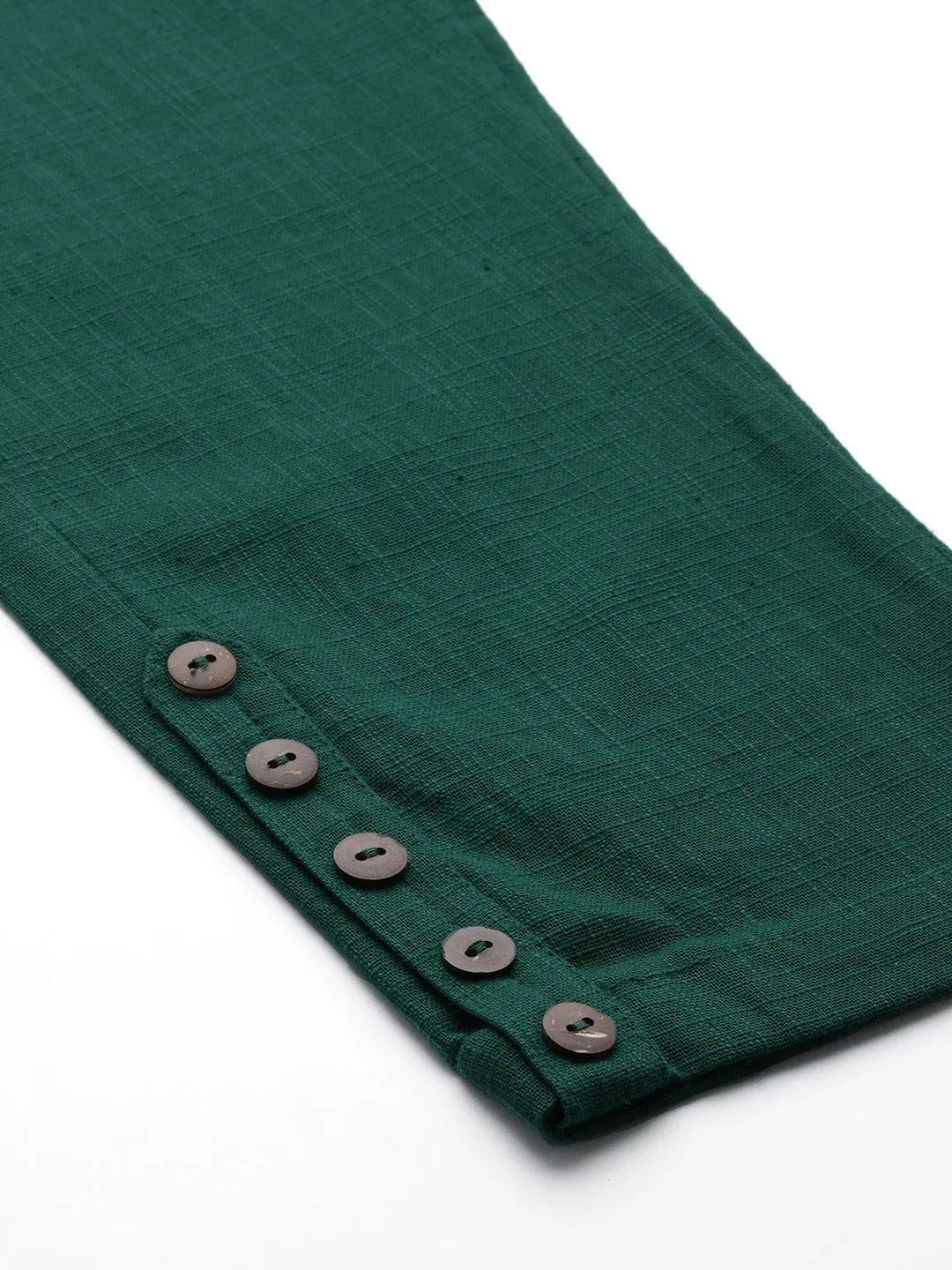 Bottle Green Solid Cotton Slub Pants