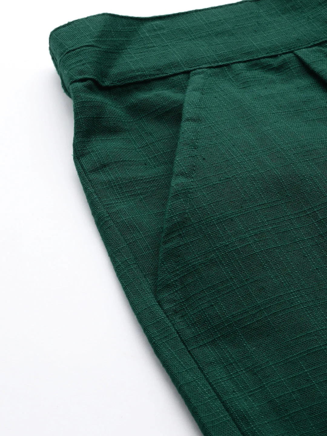 Bottle Green Solid Cotton Slub Pants