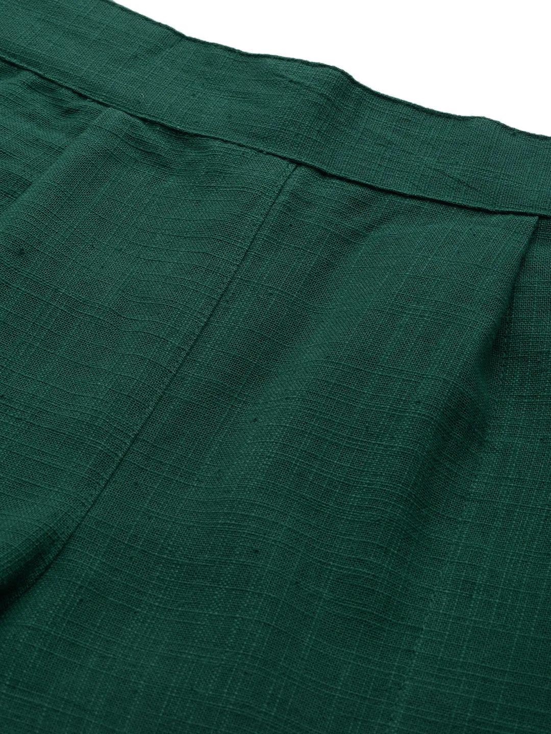 Bottle Green Solid Cotton Slub Pants