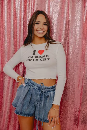 Boys Cry Crop Long Sleeve White
