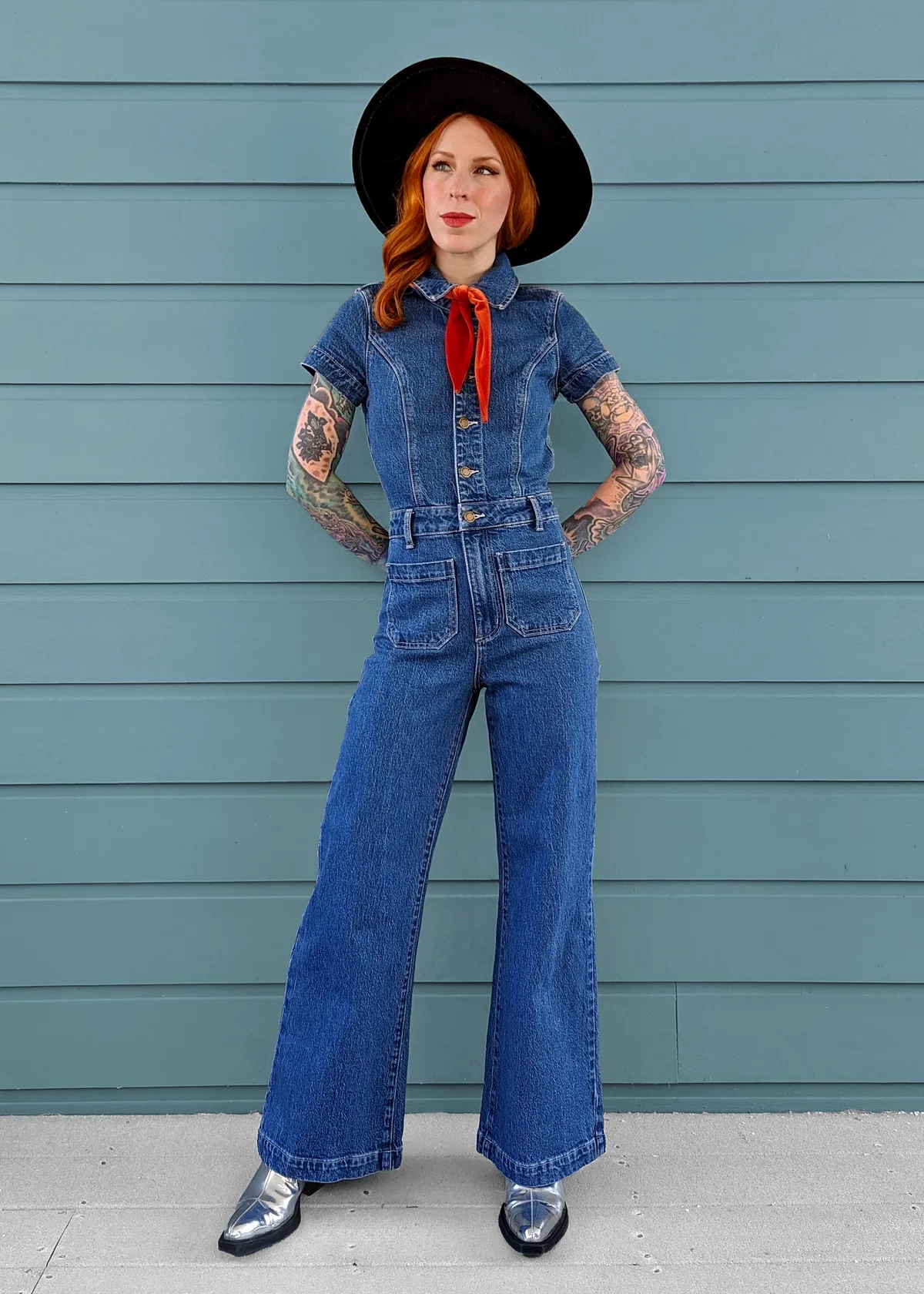 Breaker Blue Denim Sailor Jumpsuit <br><i> ankle length </i>