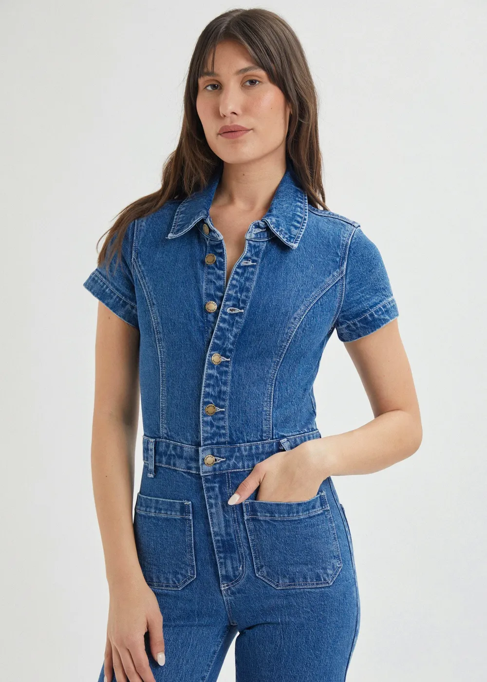 Breaker Blue Denim Sailor Jumpsuit <br><i> ankle length </i>