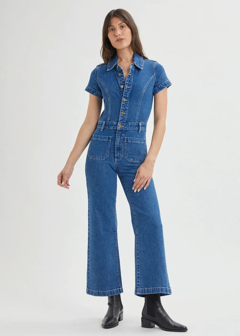 Breaker Blue Denim Sailor Jumpsuit <br><i> ankle length </i>