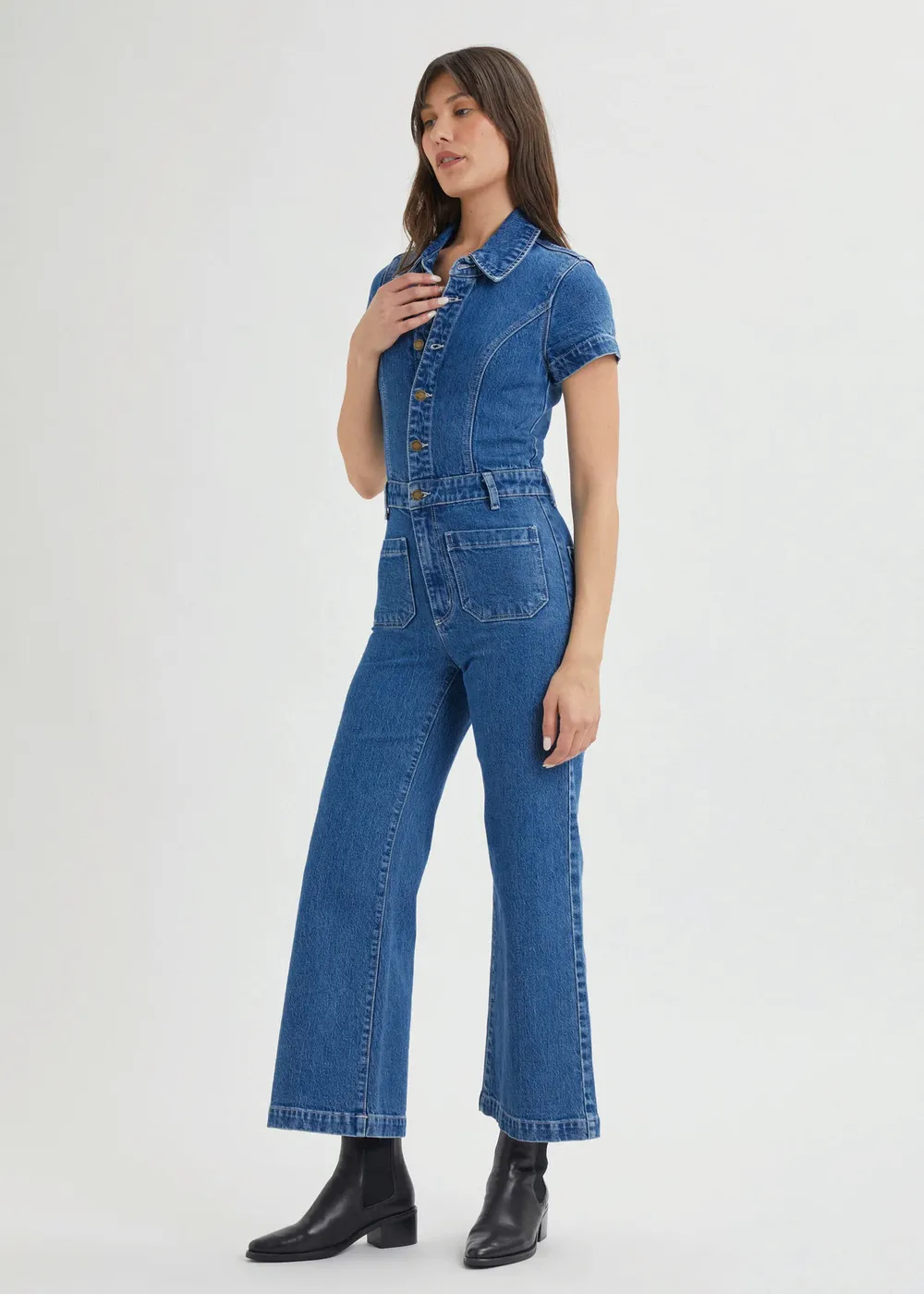 Breaker Blue Denim Sailor Jumpsuit <br><i> ankle length </i>