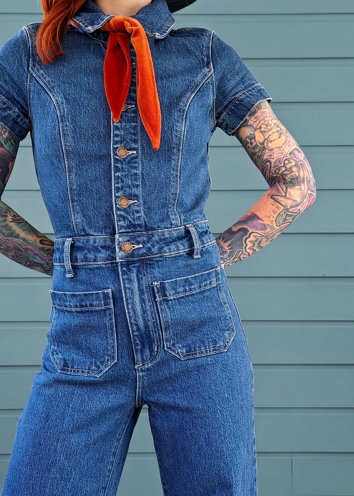 Breaker Blue Denim Sailor Jumpsuit <br><i> ankle length </i>