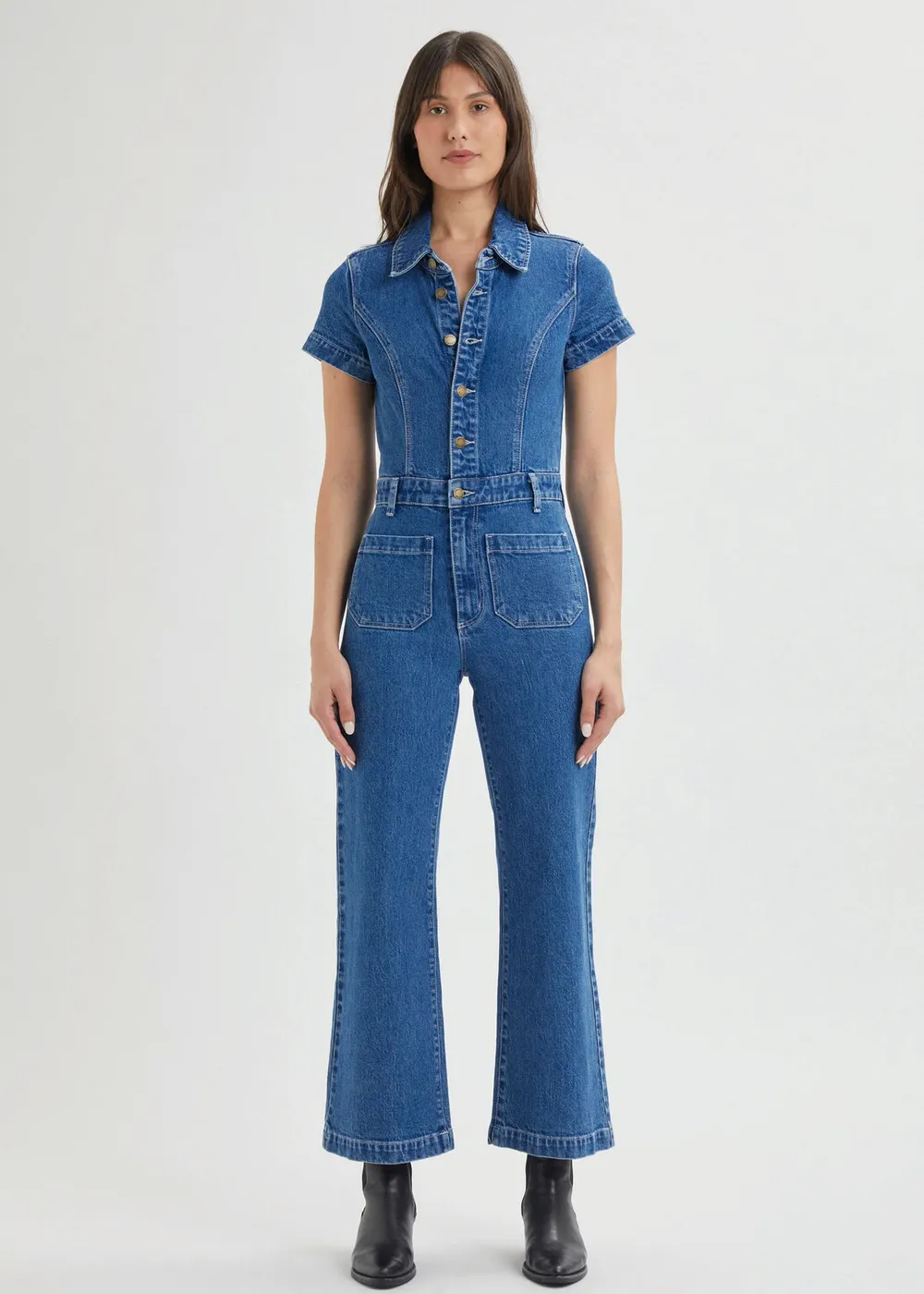 Breaker Blue Denim Sailor Jumpsuit <br><i> ankle length </i>