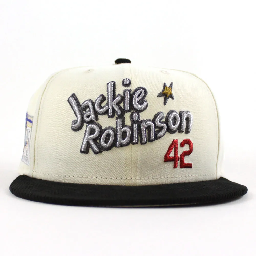 BROOKLYN DODGERS 75 JACKIE ROBINSON New Era 59Fifty Fitted Hat (Chrome White Black Gray Under Brim)