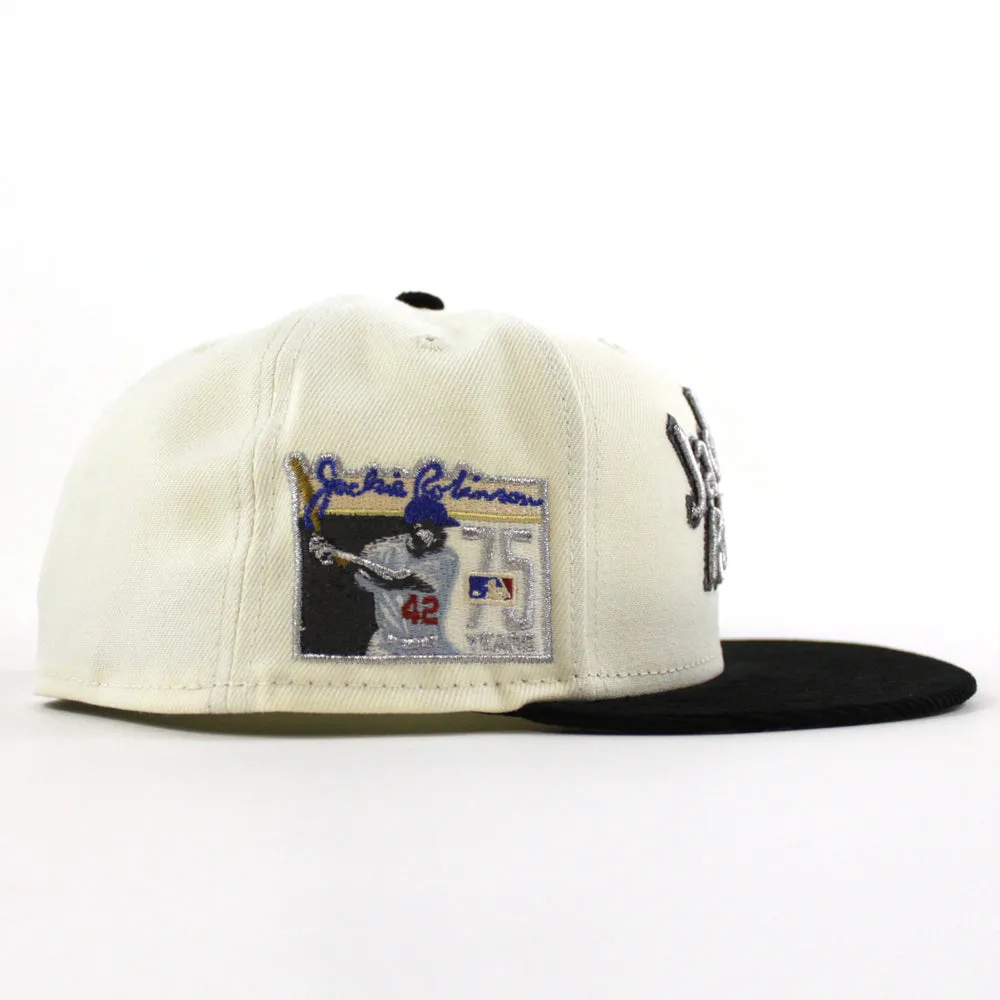 BROOKLYN DODGERS 75 JACKIE ROBINSON New Era 59Fifty Fitted Hat (Chrome White Black Gray Under Brim)