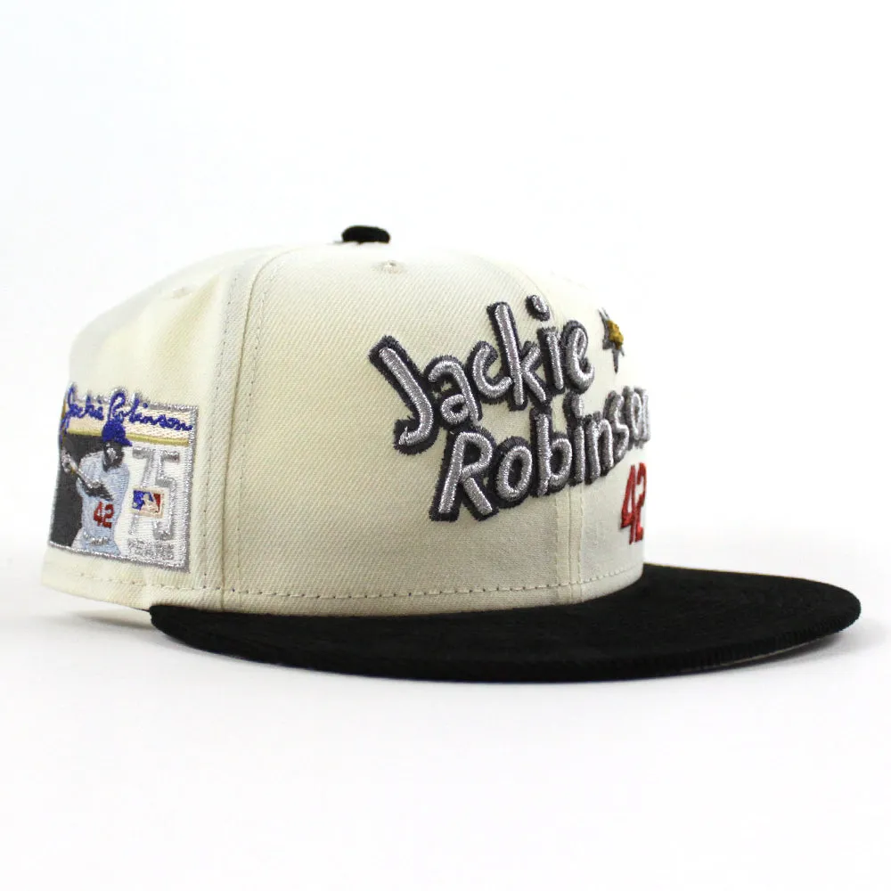 BROOKLYN DODGERS 75 JACKIE ROBINSON New Era 59Fifty Fitted Hat (Chrome White Black Gray Under Brim)