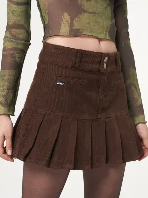 Brown Corduroy Pleated Mini Skirt