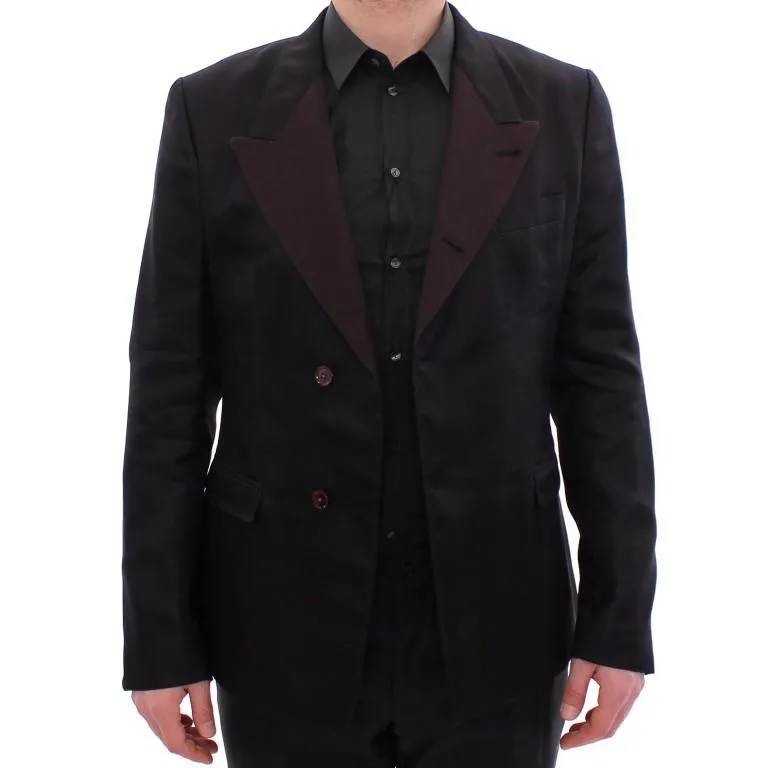 Brown silk slim fit blazer