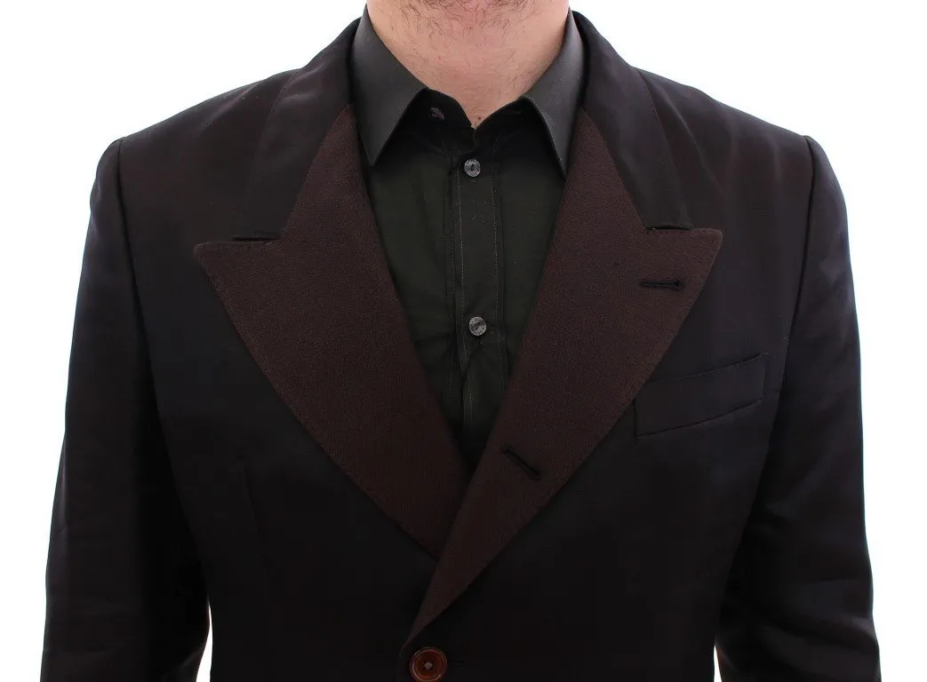 Brown silk slim fit blazer