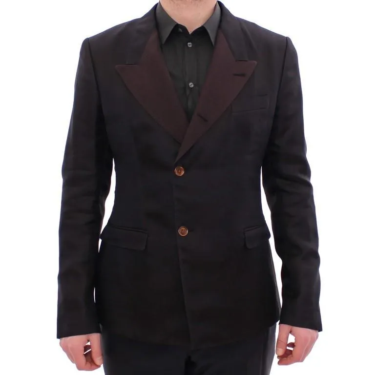 Brown silk slim fit blazer