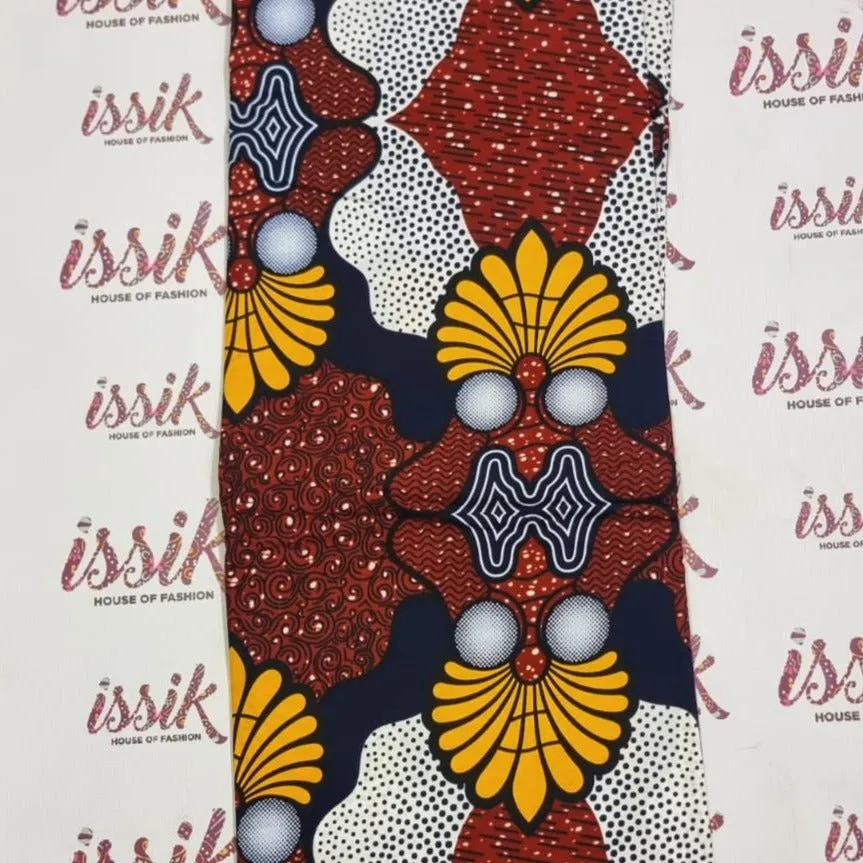 Brown, White & Blue Ankara Fabric - ak8076