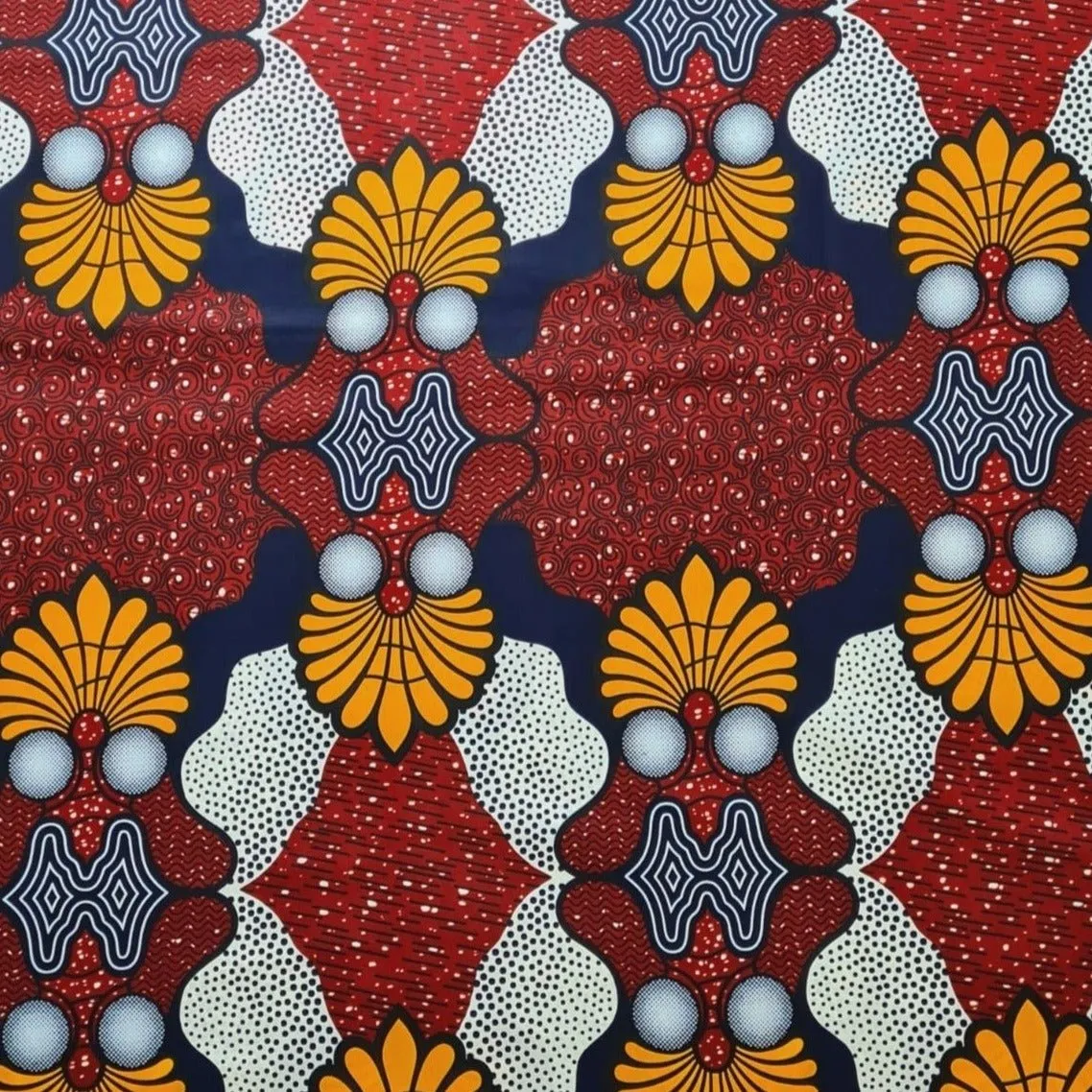 Brown, White & Blue Ankara Fabric - ak8076
