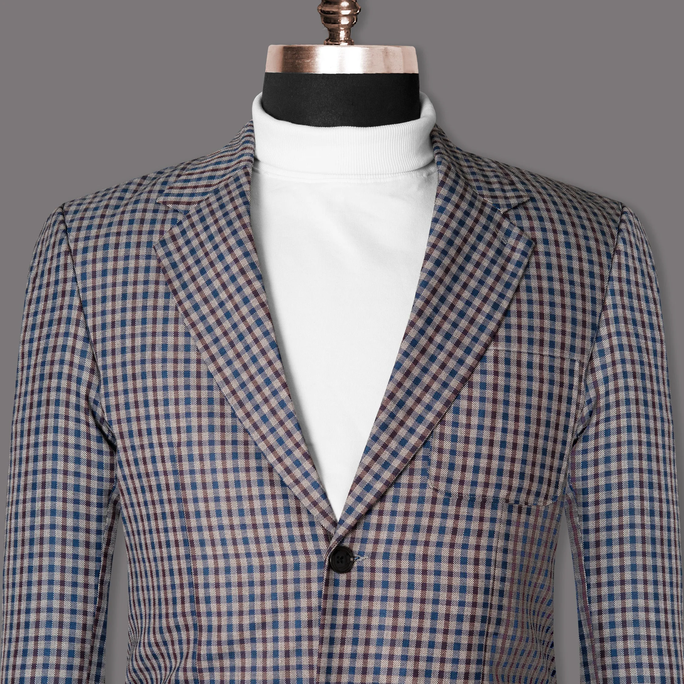 Brown with Blue Gingham wool rich Blazer